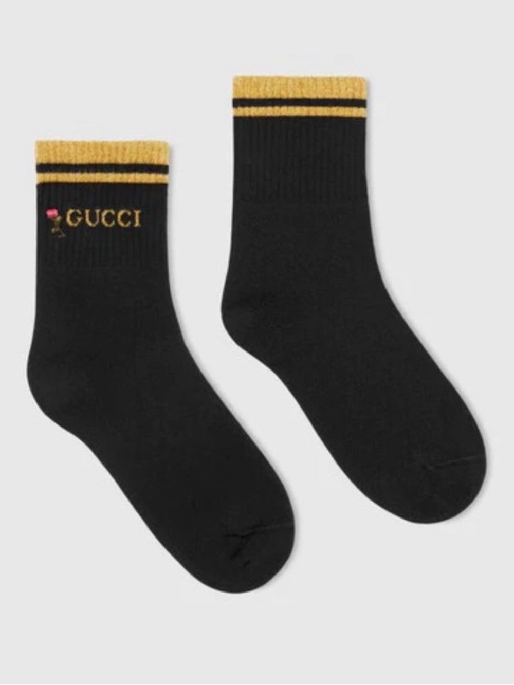 Gucci Rose-embroidered Cotton Ankle Socks in Black and Yellow